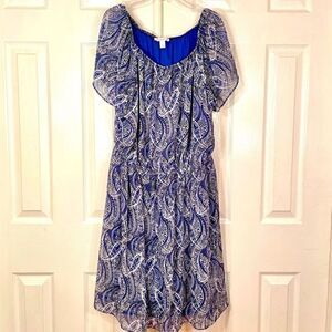 BLUE PAISLEY BOHO SHORT SLEEVE CHIFFON DRESS S-14